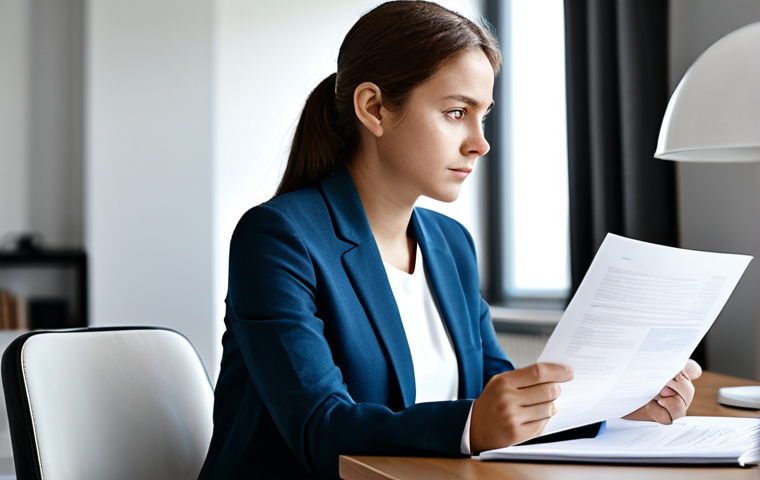 A young adult professional, fully clothed in a modest business casual outfit, sits thoughtfully at a clean, modern desk in a well-lit home office, holding a simple document. The person's expression is contemplative yet composed, suggesting resilience and self-reflection after a challenge. The background is softly blurred, indicating a quiet space for processing. Perfect anatomy, correct proportions, natural pose, well-formed hands, proper finger count, natural body proportions, professional photography, high-quality, safe for work, appropriate content, fully clothed, professional, modest, family-friendly.